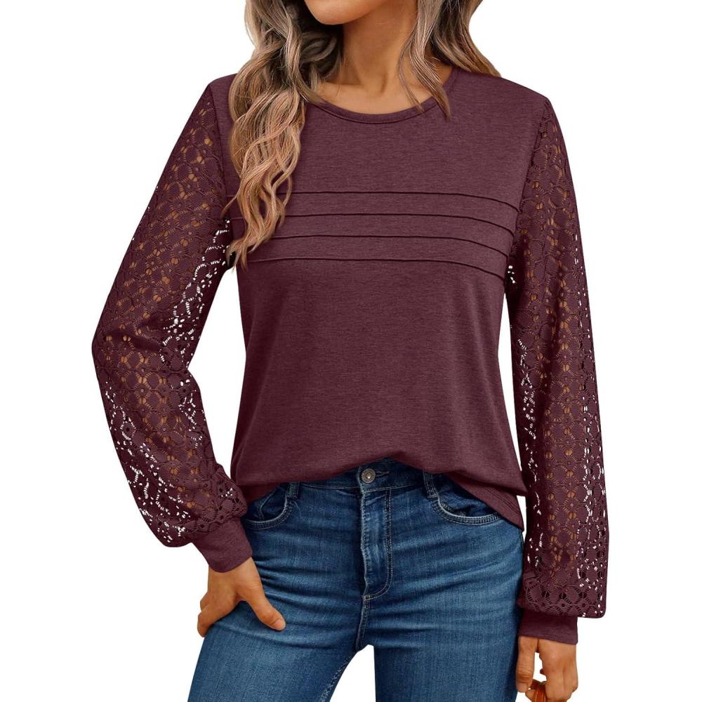 imageAUTOMET Womens Long Sleeve Tops Dressy Casual Shirts 2025 Fall Outfits Lace Business Blouses Cute TShirts Work ClothesWinered