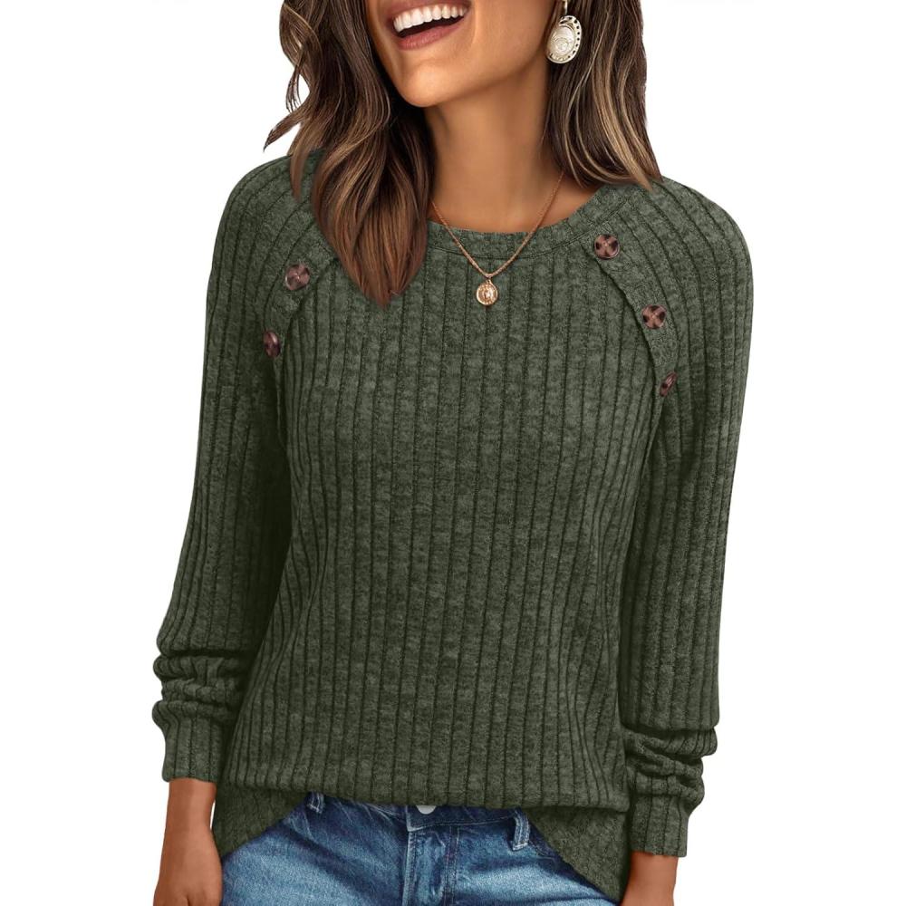 imageAUTOMET Womens Long Sleeve Tshirts Casual Tunic Work Tops Fall Plus Size Sweaters Date Night Outfits 2025 Dressy BlousesArmy Green