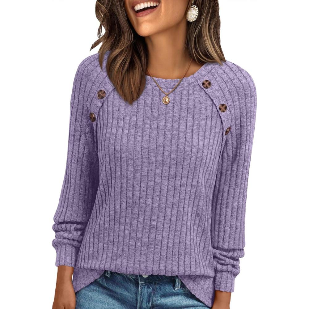 imageAUTOMET Womens Long Sleeve Tshirts Casual Tunic Work Tops Fall Plus Size Sweaters Date Night Outfits 2025 Dressy BlousesLight Purple