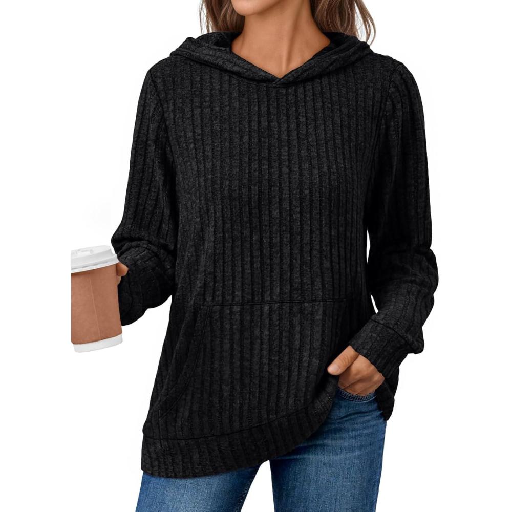 imageAUTOMET Womens Oversized Lightweight Hoodies Fall Fashion Sweaters 2025 Loose Fleece Sweatshirts Clothes with PocketBlack