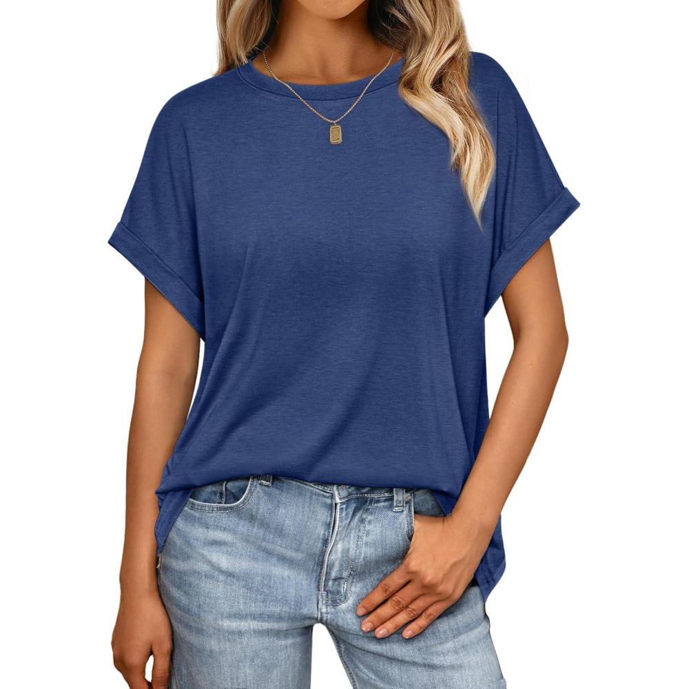 imageAUTOMET Womens Summer Tops Oversized Short Sleeve Business Casual T Shirts Trendy Fashion Clothes Spring Outfits 2025Blue