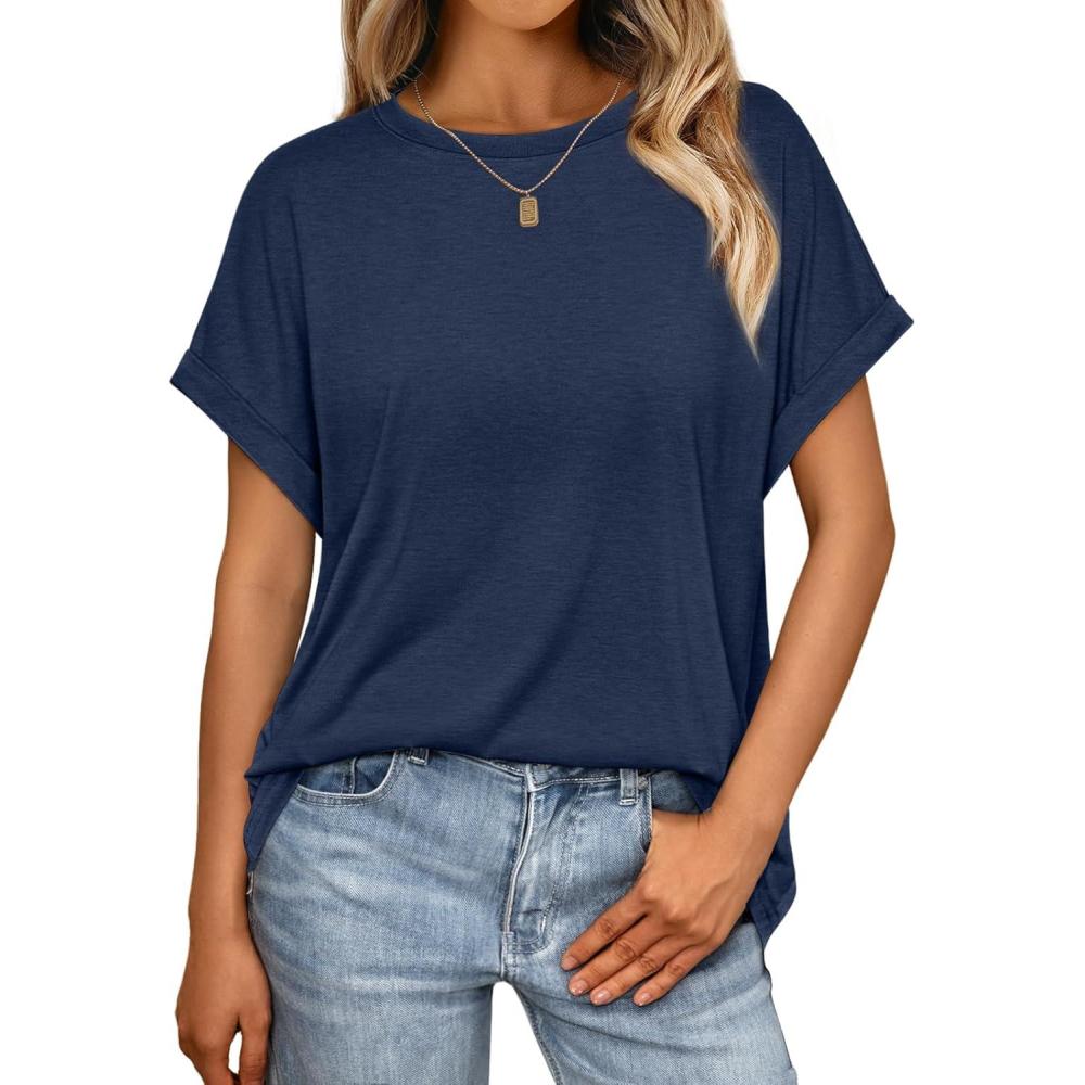 imageAUTOMET Womens Summer Tops Oversized Short Sleeve Business Casual T Shirts Trendy Fashion Clothes Spring Outfits 2025Navy