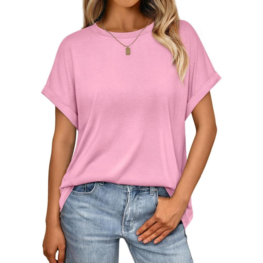 imageAUTOMET Womens Summer Tops Oversized Short Sleeve Business Casual T Shirts Trendy Fashion Clothes Spring Outfits 2025Pink