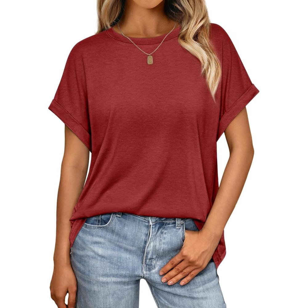 imageAUTOMET Womens Summer Tops Oversized Short Sleeve Business Casual T Shirts Trendy Fashion Clothes Spring Outfits 2025Red