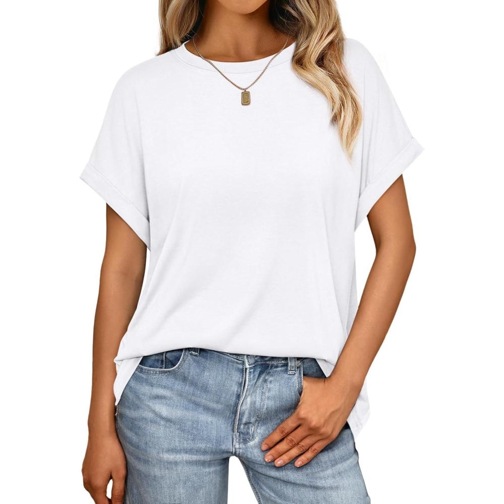 imageAUTOMET Womens Summer Tops Oversized Short Sleeve Business Casual T Shirts Trendy Fashion Clothes Spring Outfits 2025White
