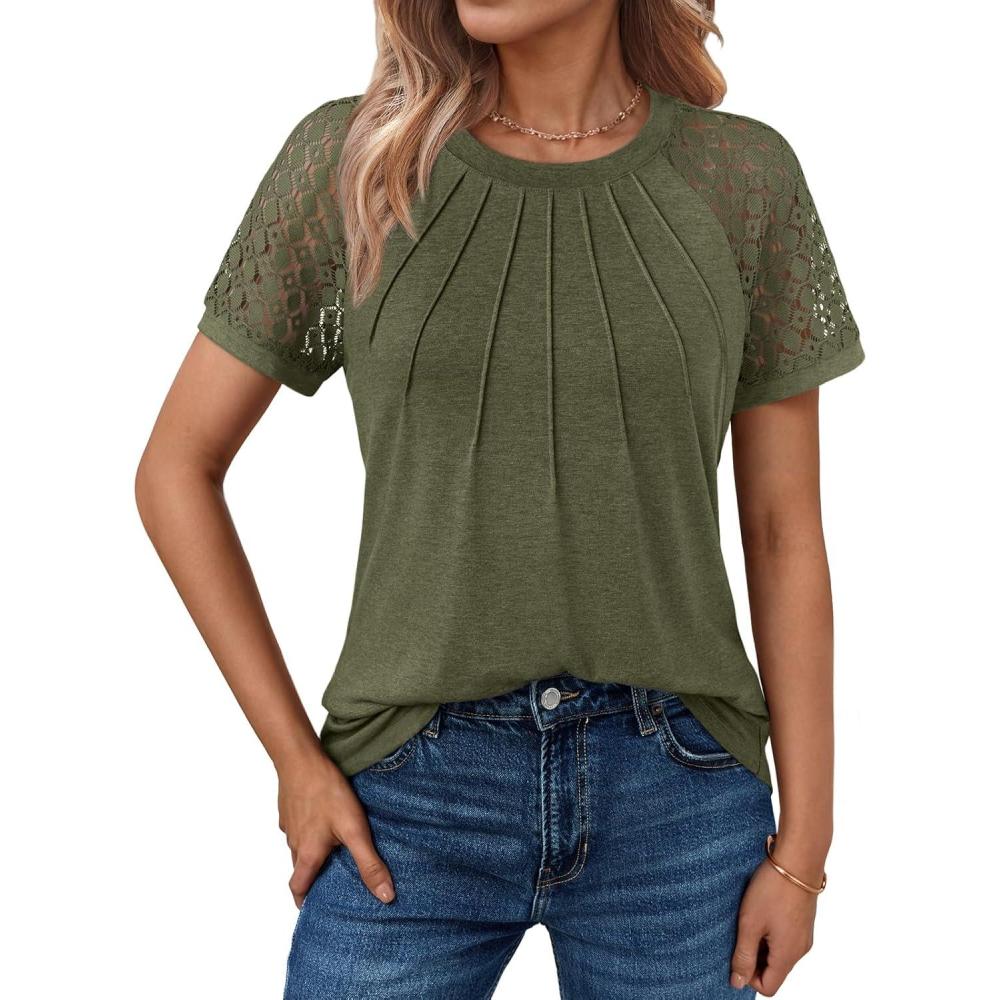 imageAUTOMET Womens Summer Tops Spring Shirts Trendy Vacation Outfits Short Sleeve Business Tshirts Fashion Casual BlousesArmy Green