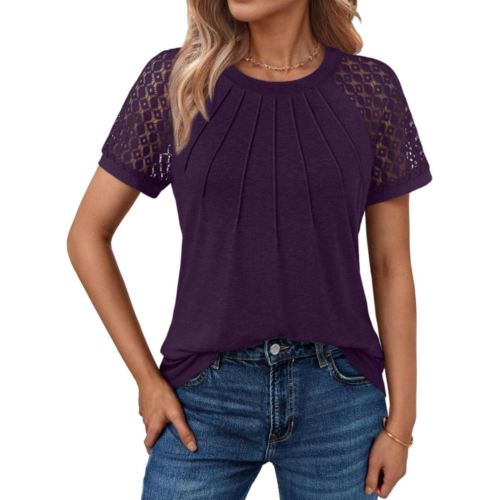 imageAUTOMET Womens Summer Tops Spring Shirts Trendy Vacation Outfits Short Sleeve Business Tshirts Fashion Casual BlousesDarkpurple