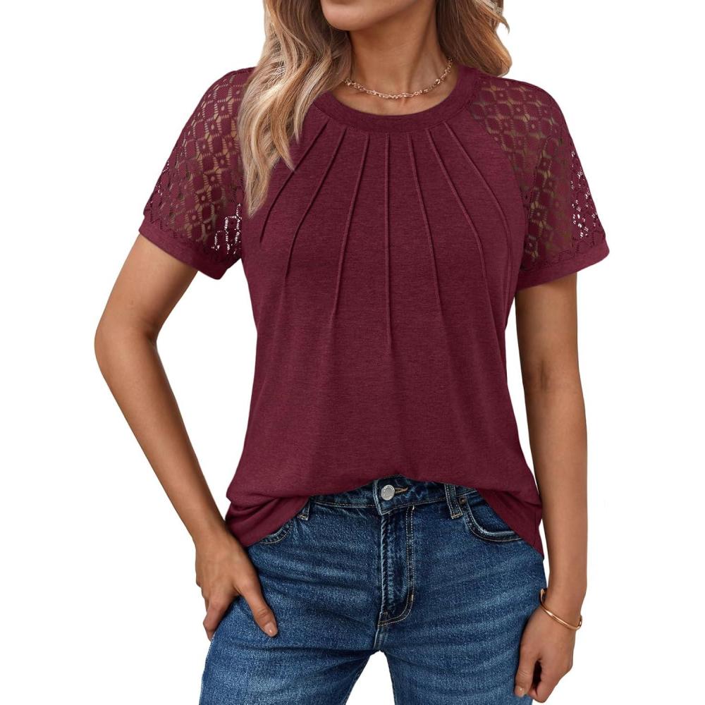 imageAUTOMET Womens Summer Tops Spring Shirts Trendy Vacation Outfits Short Sleeve Business Tshirts Fashion Casual BlousesWinered