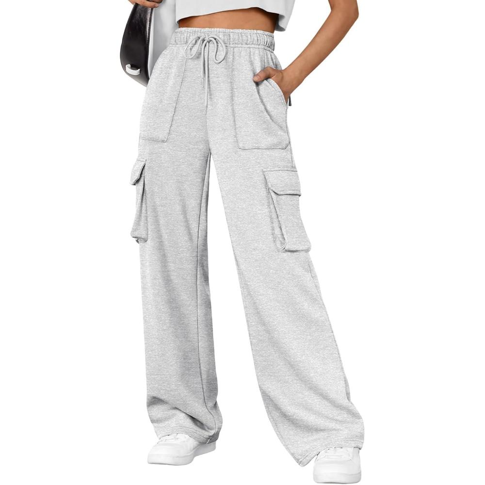 imageAUTOMET Womens Sweatpants Wide Leg Cargo Barrel Pants Fall Fashion Outfits Sweats Baggy Winter Clothes Parachute JoggersGrey