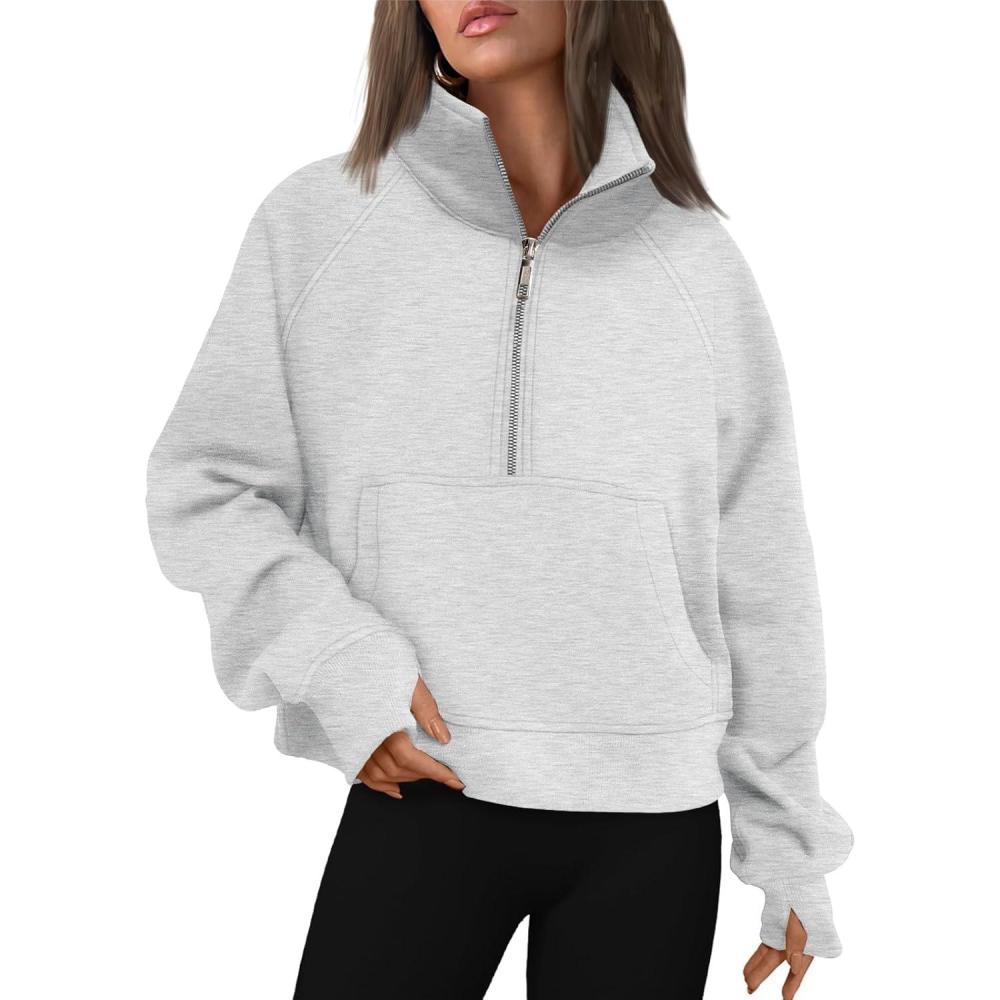 imageAUTOMET Womens Sweatshirts Half Zip Cropped Pullover Fleece Quarter Zipper Hoodies 2025 Fall Fashion Outfits ClothesGrey