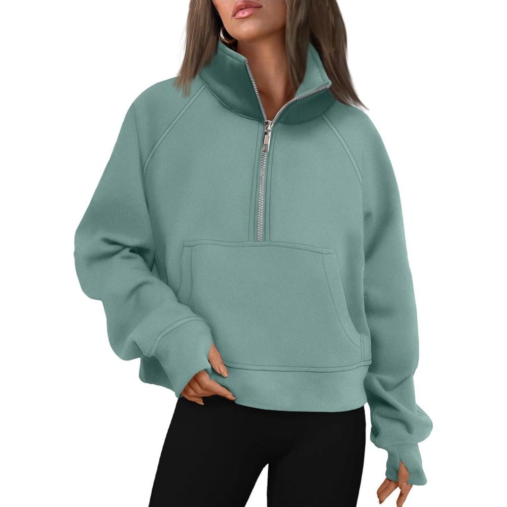 imageAUTOMET Womens Sweatshirts Half Zip Cropped Pullover Fleece Quarter Zipper Hoodies 2025 Fall Fashion Outfits ClothesLake