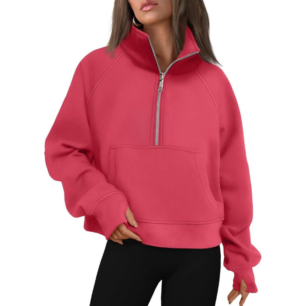 imageAUTOMET Womens Sweatshirts Half Zip Cropped Pullover Fleece Quarter Zipper Hoodies 2025 Fall Fashion Outfits ClothesRose