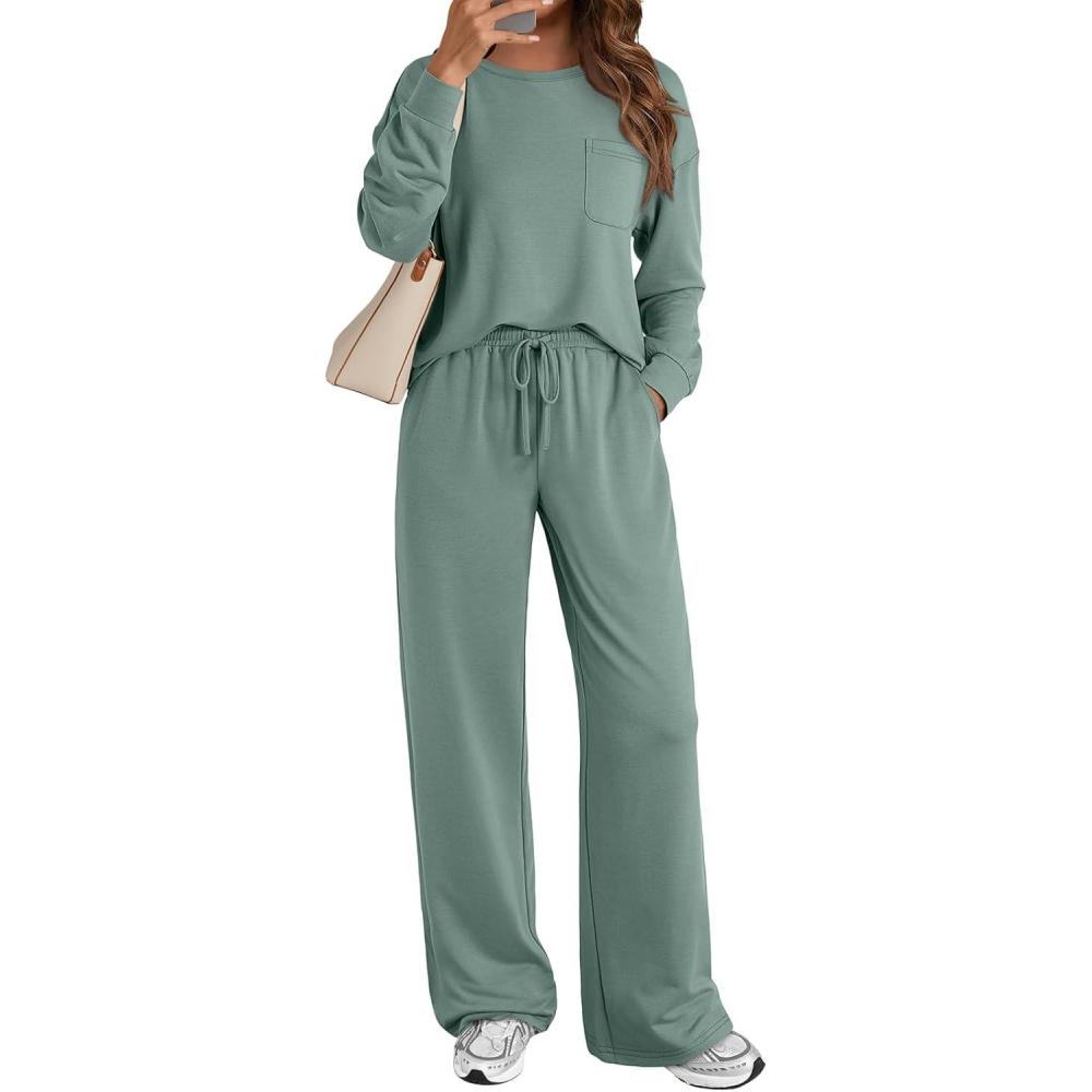 imageAUTOMET Womens Sweatsuits 2 Piece Lounge Matching Outfits Sweat Sets Tracksuit Travel Sweatshirts Fall Fashion Clothes 2025Lightgreen