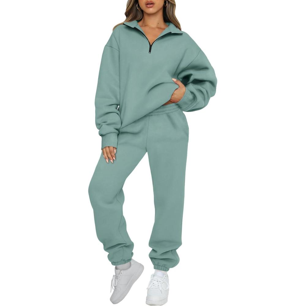 imageAUTOMET Womens Sweatsuits 2 Piece Outfits Lounge Sets Long Sleeve Half Zip Pullover and Baggy Sweatpants with PocketsLake