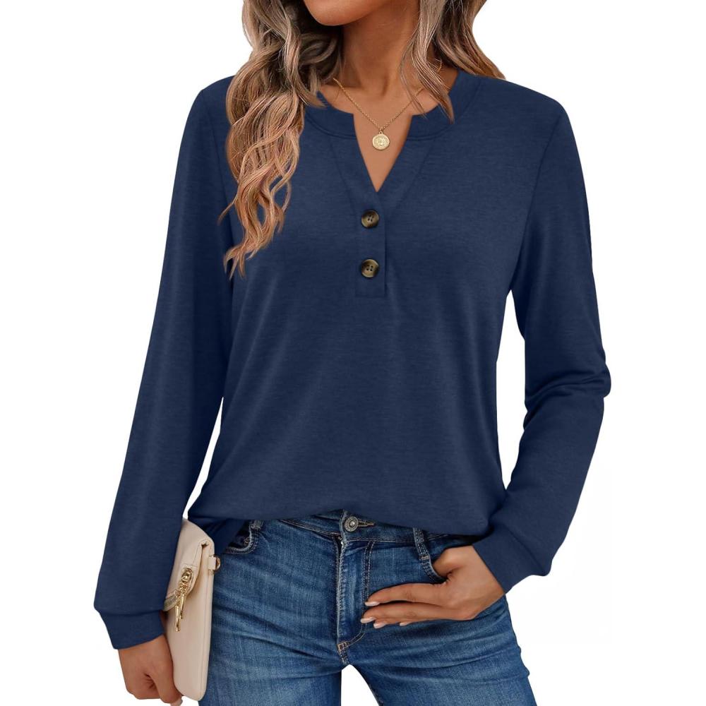 imageAUTOMET Womens Tops Long Sleeve Shirts Fall Fashion Clothes Henley Dressy Casual Blouses Trendy 2025Navy