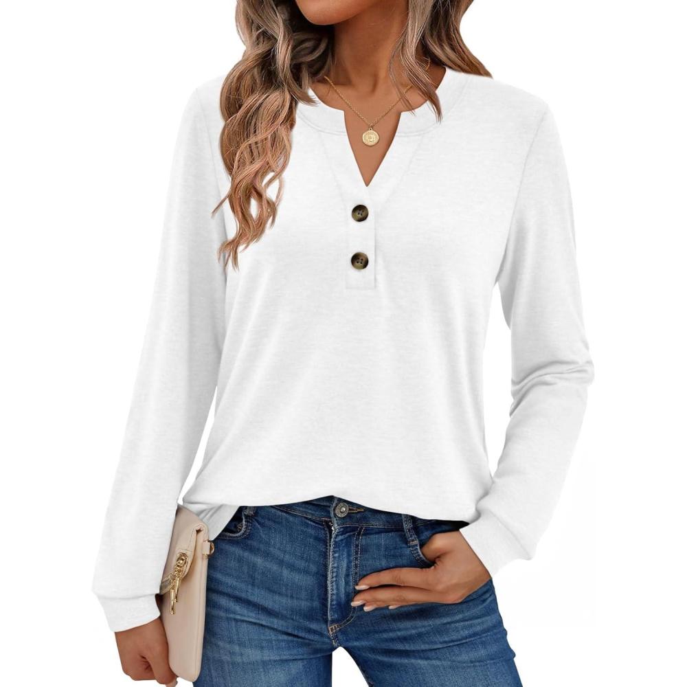 imageAUTOMET Womens Tops Long Sleeve Shirts Fall Fashion Clothes Henley Dressy Casual Blouses Trendy 2025White