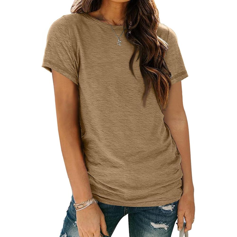 imageAUTOMET Womens Tops Shorts Sleeve Shirts for Summer Spring Beach Vacation Plus Size Oversized Casual Tee for Teen Girls 202502coffee