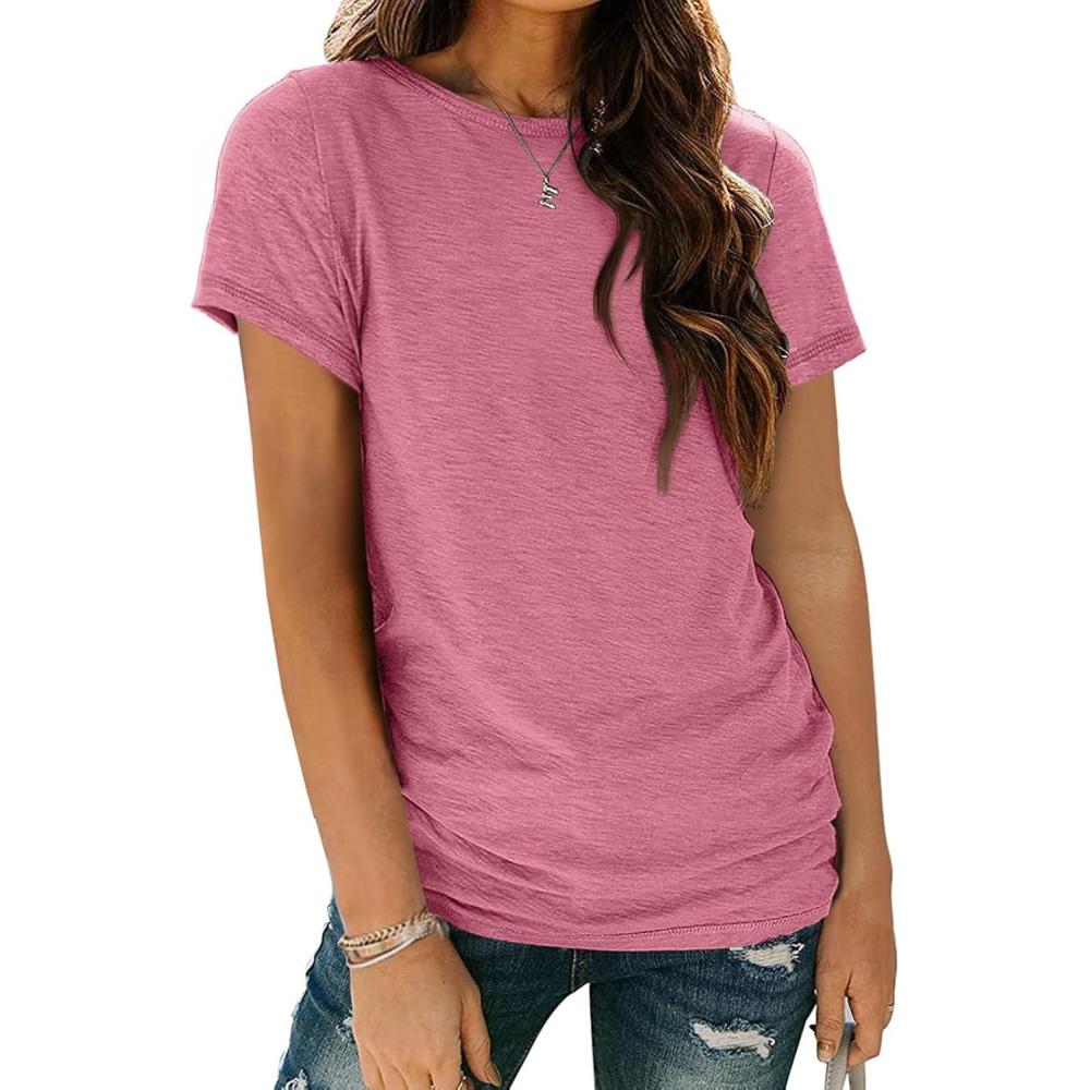 imageAUTOMET Womens Tops Shorts Sleeve Shirts for Summer Spring Beach Vacation Plus Size Oversized Casual Tee for Teen Girls 202502hotpink