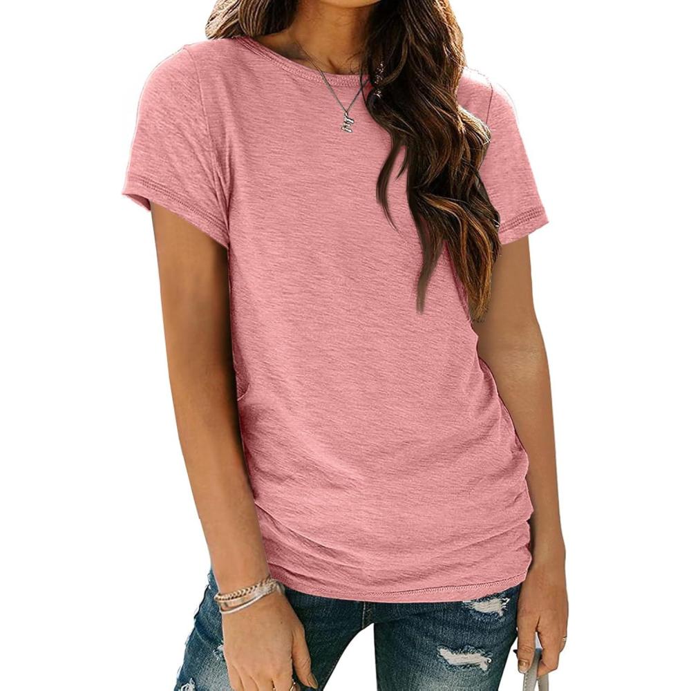 imageAUTOMET Womens Tops Shorts Sleeve Shirts for Summer Spring Beach Vacation Plus Size Oversized Casual Tee for Teen Girls 202502pink