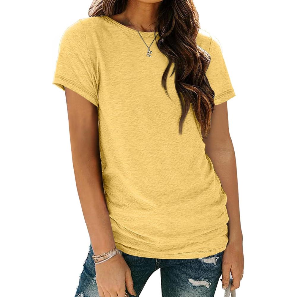 imageAUTOMET Womens Tops Shorts Sleeve Shirts for Summer Spring Beach Vacation Plus Size Oversized Casual Tee for Teen Girls 202502yellow