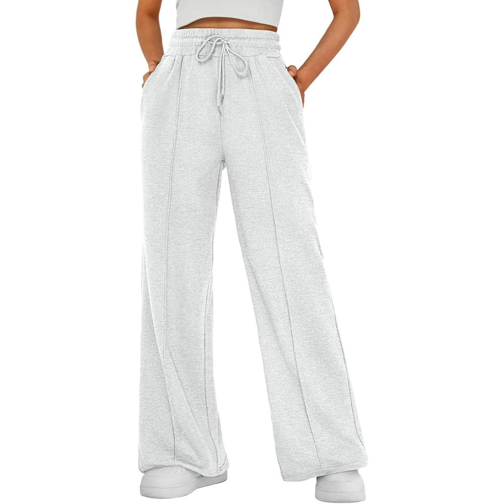 imageAUTOMET Womens Wide Leg Sweatpants Baggy Lounge Travel Pants Fall Fashion Outfits 2025 Winter Clothes JoggersLightgray