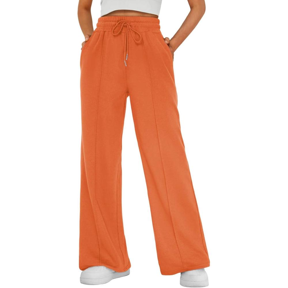 imageAUTOMET Womens Wide Leg Sweatpants Baggy Lounge Travel Pants Fall Fashion Outfits 2025 Winter Clothes JoggersOrange