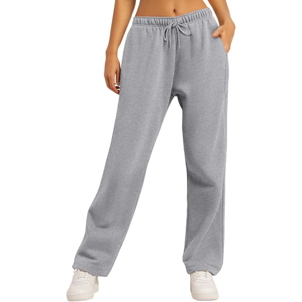 imageAUTOMET Womens Wide Leg Sweatpants Fleece Lined Baggy Straight Leg Lounge Pants Fall Outfits Athletic Joggers with PocketsBlackgrey