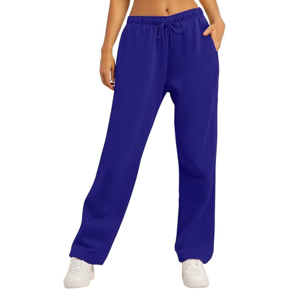 imageAUTOMET Womens Wide Leg Sweatpants Fleece Lined Baggy Straight Leg Lounge Pants Fall Outfits Athletic Joggers with PocketsBlue