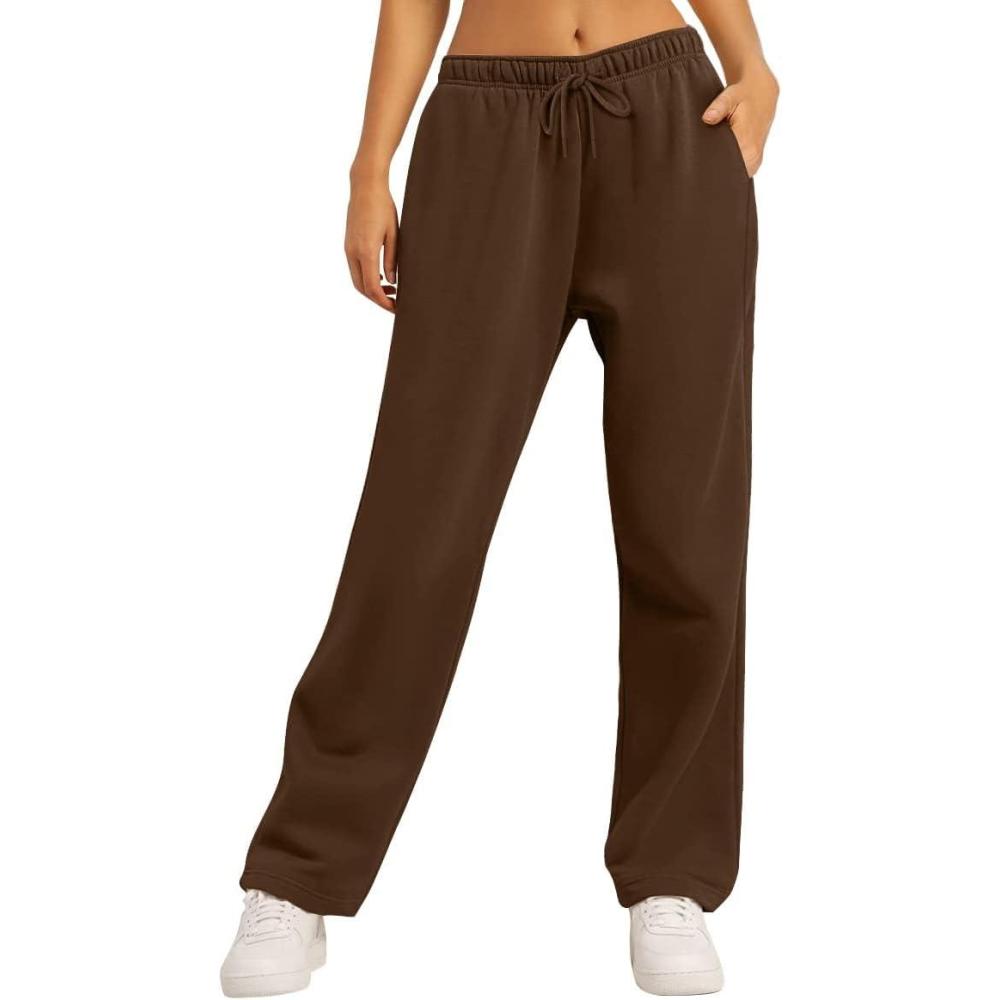 imageAUTOMET Womens Wide Leg Sweatpants Fleece Lined Baggy Straight Leg Lounge Pants Fall Outfits Athletic Joggers with PocketsBrown