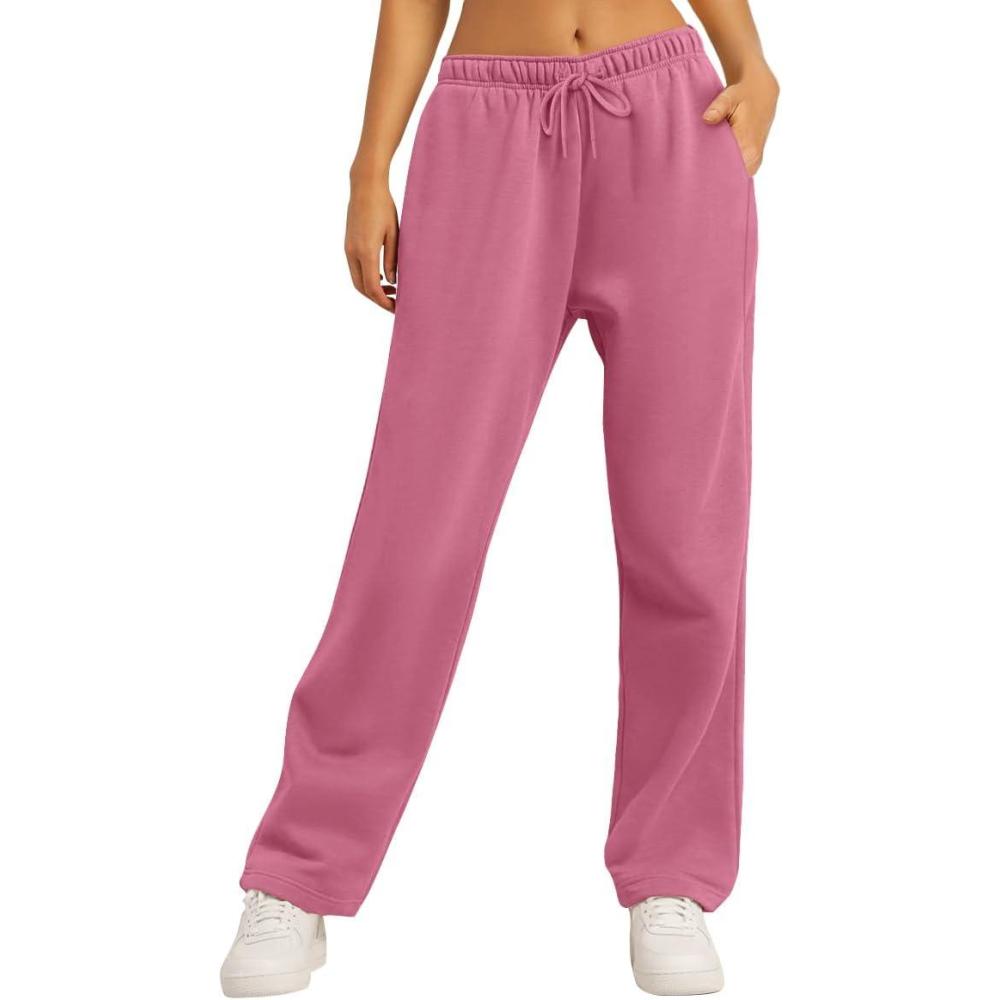 imageAUTOMET Womens Wide Leg Sweatpants Fleece Lined Baggy Straight Leg Lounge Pants Fall Outfits Athletic Joggers with PocketsDarkpink