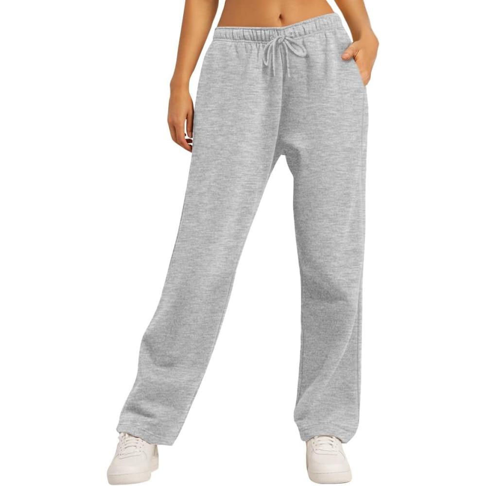 imageAUTOMET Womens Wide Leg Sweatpants Fleece Lined Baggy Straight Leg Lounge Pants Fall Outfits Athletic Joggers with PocketsGrey