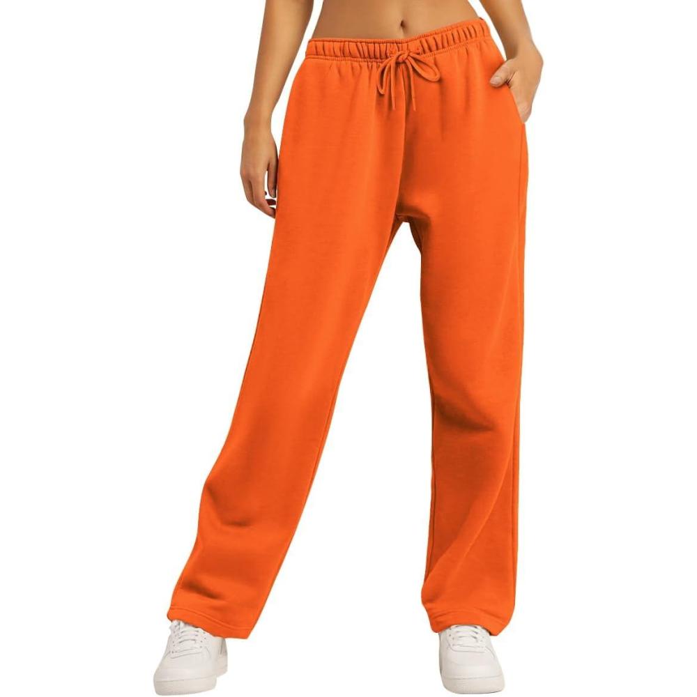 imageAUTOMET Womens Wide Leg Sweatpants Fleece Lined Baggy Straight Leg Lounge Pants Fall Outfits Athletic Joggers with PocketsOrange