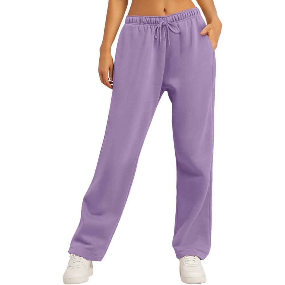 imageAUTOMET Womens Wide Leg Sweatpants Fleece Lined Baggy Straight Leg Lounge Pants Fall Outfits Athletic Joggers with PocketsPurple
