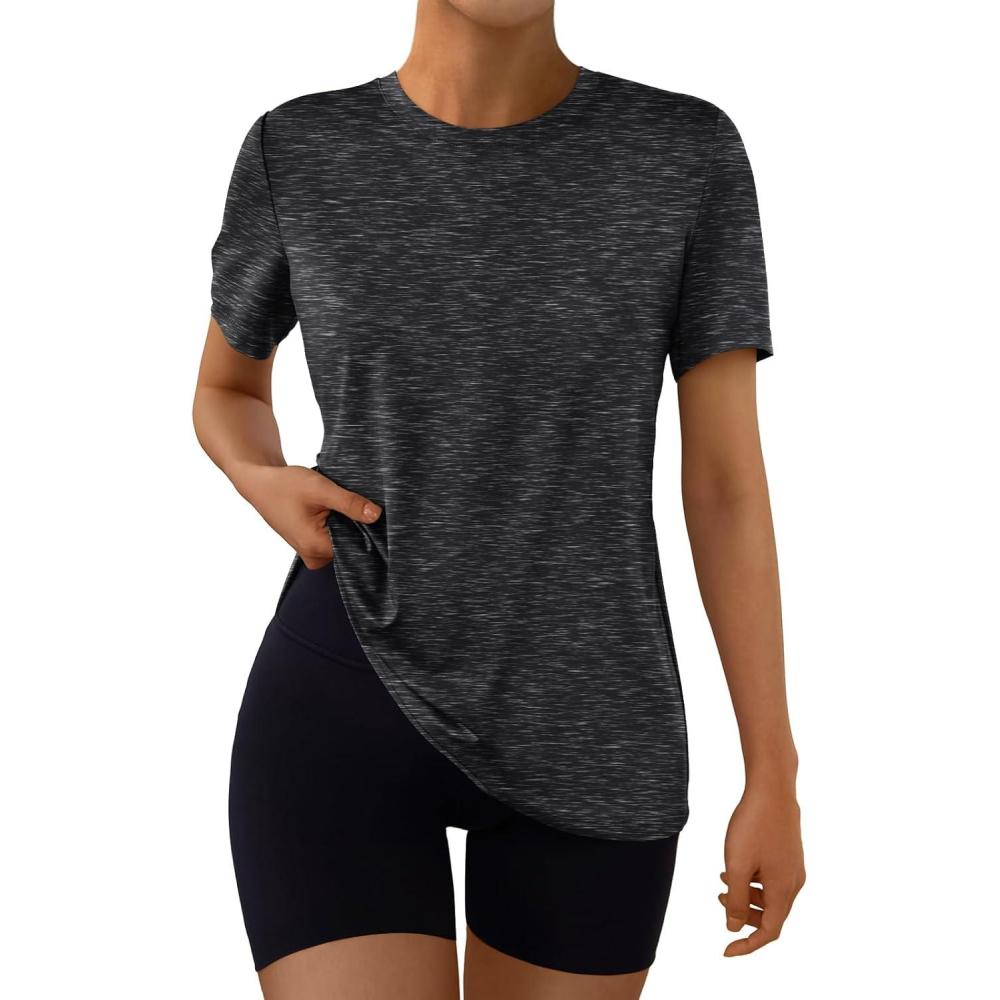 imageAUTOMET Womens Workout Tops Short Sleeve Gym Shirts Summer Athletic Yoga Tshirts Loose Fit Casual Clothes 2025Blackgrey