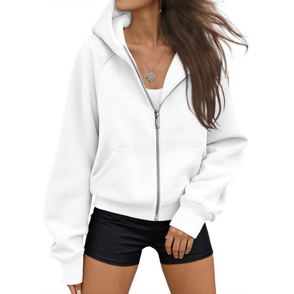imageAUTOMET Womens Zip Up Hoodies Fleece Jackets Oversized Sweatshirts Fall Fashion Outfits 2025 Sweaters Winter ClothesWhite