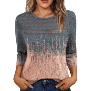 AUTOMET 3/4 Length Sleeve Womens Tops Lace Business Dressy Casual Blouses Spring Summer Fall Trendy Cute Work T Shirts(Grey Tie Dye)