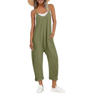 AUTOMET Jumpsuits for Women Casual Summer Outfits Rompers Comfy Beach Vacation Trendy Overalls Jumpers Fashion Clothes 2025(Armygreen)