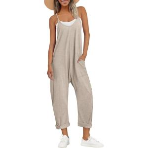 AUTOMET Jumpsuits for Women Casual Summer Outfits Rompers Comfy Beach Vacation Trendy Overalls Jumpers Fashion Clothes 2025(Beigegrey)