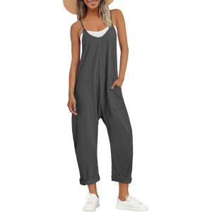 AUTOMET Jumpsuits for Women Casual Summer Outfits Rompers Comfy Beach Vacation Trendy Overalls Jumpers Fashion Clothes 2025(Darkgrey)