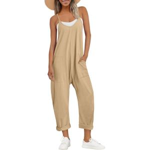 AUTOMET Jumpsuits for Women Casual Summer Outfits Rompers Comfy Beach Vacation Trendy Overalls Jumpers Fashion Clothes 2025(Khaki)