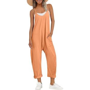AUTOMET Jumpsuits for Women Casual Summer Outfits Rompers Comfy Beach Vacation Trendy Overalls Jumpers Fashion Clothes 2025(Lightorange)