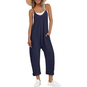 AUTOMET Jumpsuits for Women Casual Summer Outfits Rompers Comfy Beach Vacation Trendy Overalls Jumpers Fashion Clothes 2025(Navy)