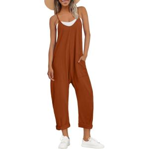 AUTOMET Jumpsuits for Women Casual Summer Outfits Rompers Comfy Beach Vacation Trendy Overalls Jumpers Fashion Clothes 2025(Orangebrown)