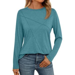 AUTOMET Long Sleeve Shirts for Women Basic Business Casual Tops Work Clothes 2025 Fall Fashion Outfits(Blue Green)