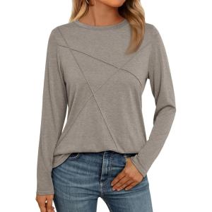 AUTOMET Long Sleeve Shirts for Women Basic Business Casual Tops Work Clothes 2025 Fall Fashion Outfits(Coffee Grey)