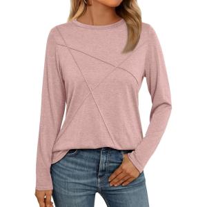 AUTOMET Long Sleeve Shirts for Women Basic Business Casual Tops Work Clothes 2025 Fall Fashion Outfits(Pink)