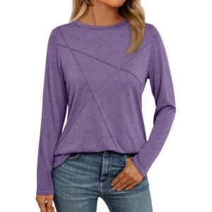 AUTOMET Long Sleeve Shirts for Women Basic Business Casual Tops Work Clothes 2025 Fall Fashion Outfits(Purple)