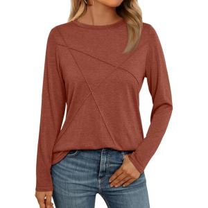 AUTOMET Long Sleeve Shirts for Women Basic Business Casual Tops Work Clothes 2025 Fall Fashion Outfits(Rust)