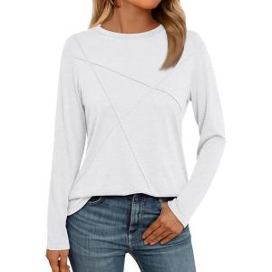 AUTOMET Long Sleeve Shirts for Women Basic Business Casual Tops Work Clothes 2025 Fall Fashion Outfits(White)