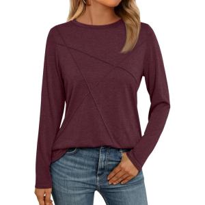 AUTOMET Long Sleeve Shirts for Women Basic Business Casual Tops Work Clothes 2025 Fall Fashion Outfits(Wine Red)